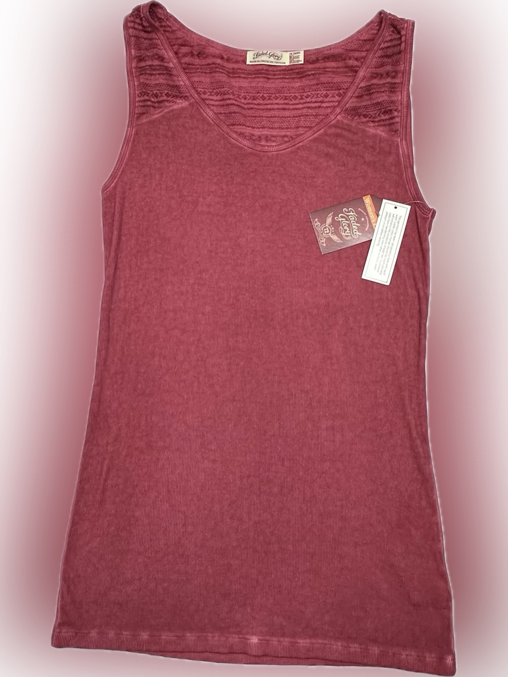 Faded Glory Lace Yoke Sleeveless Tank - Roseberry